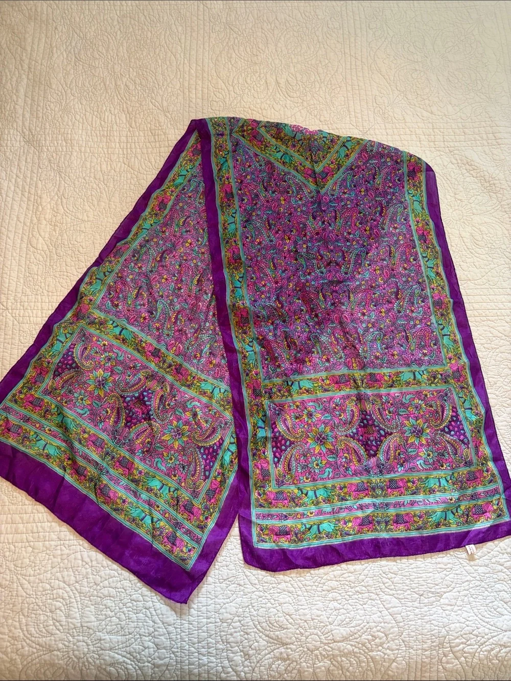 Vibrant Purple Paisley Silk Scarf